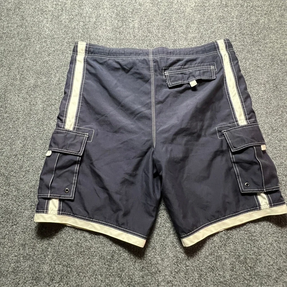 Urban Up Pipeline Mens Navy Blue Cargo Swim Trunks White Stripe Board Shorts XL